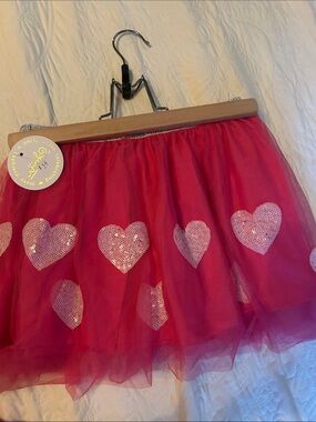 Girls Pink Heart Sequin Tulle Skirt - Unbranded